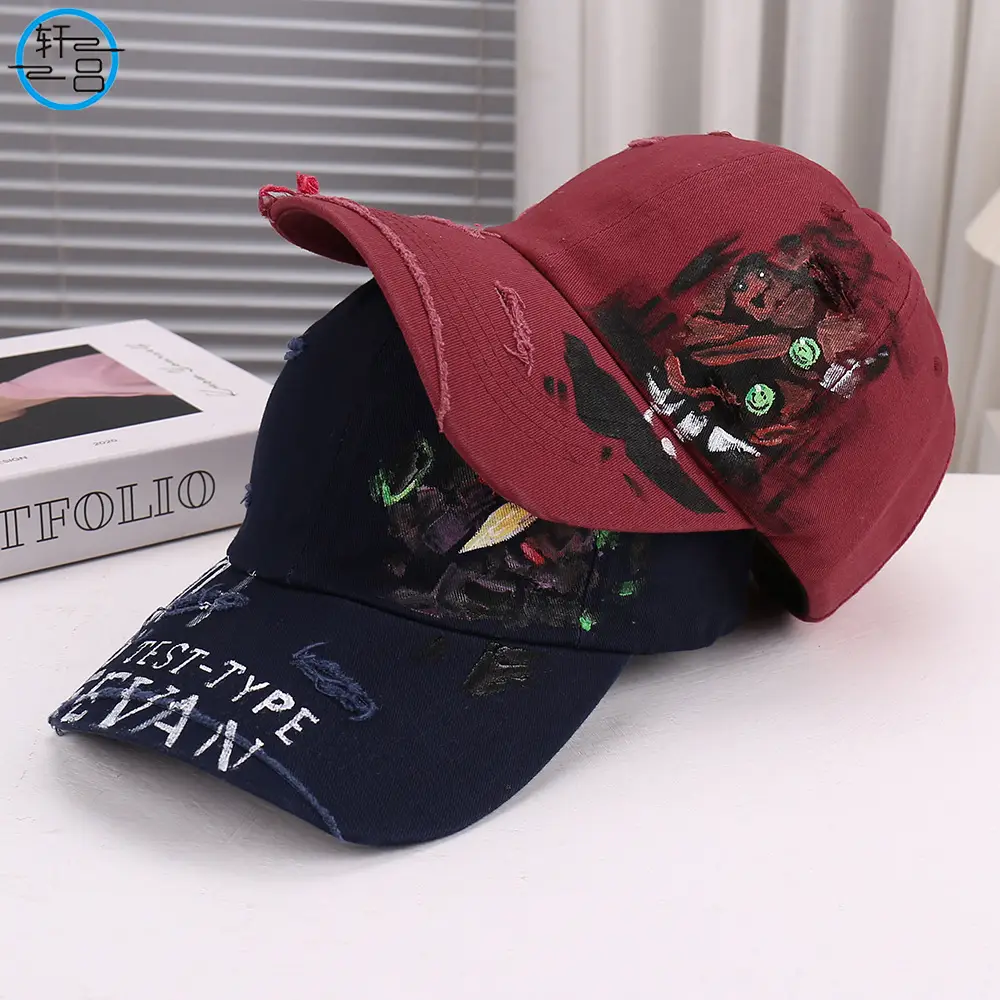 Black Distressed Graffiti Baseball Cap for Men - Image 6