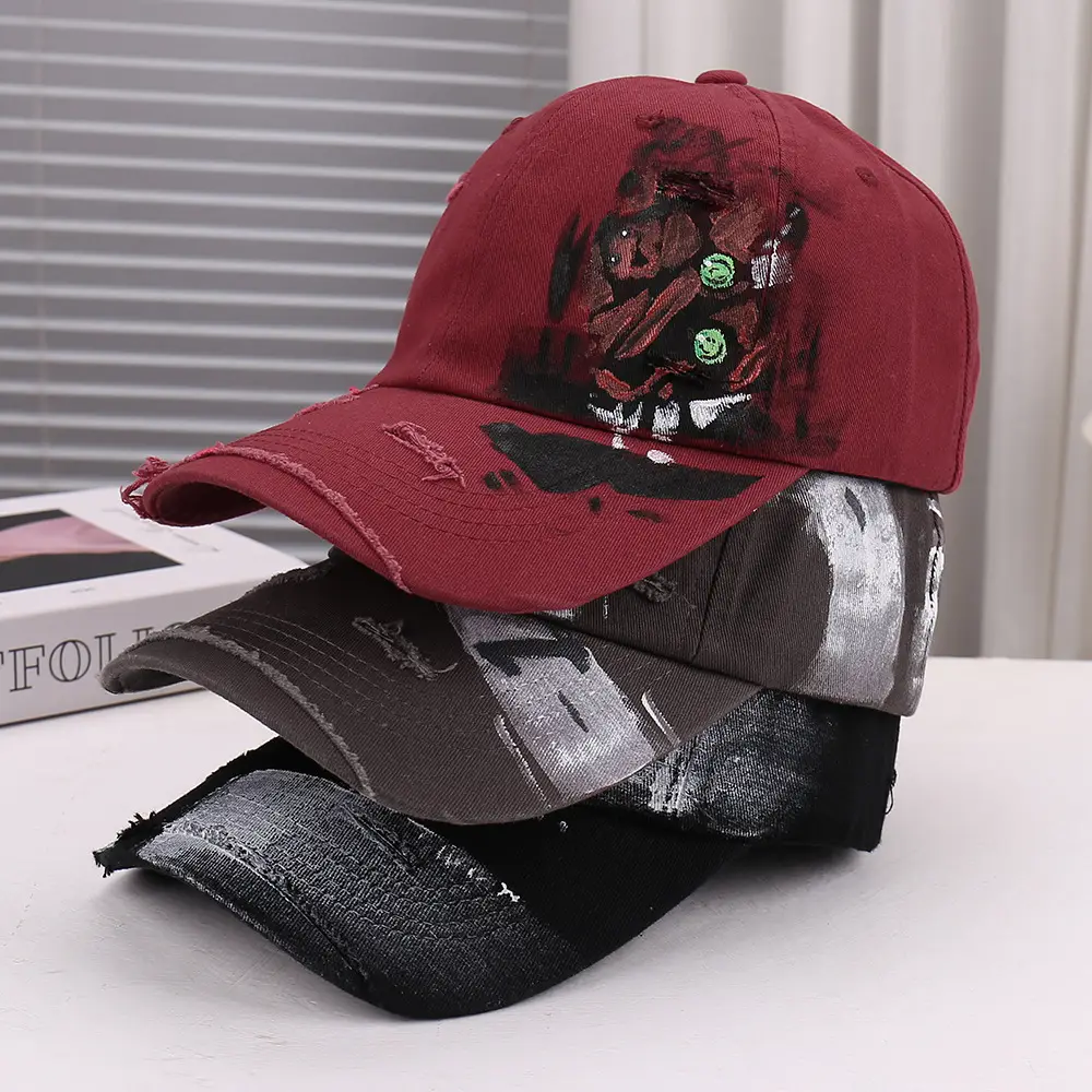 Black Distressed Graffiti Baseball Cap for Men - Image 7