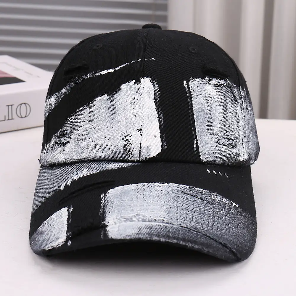 Black Distressed Graffiti Baseball Cap for Men - Image 8
