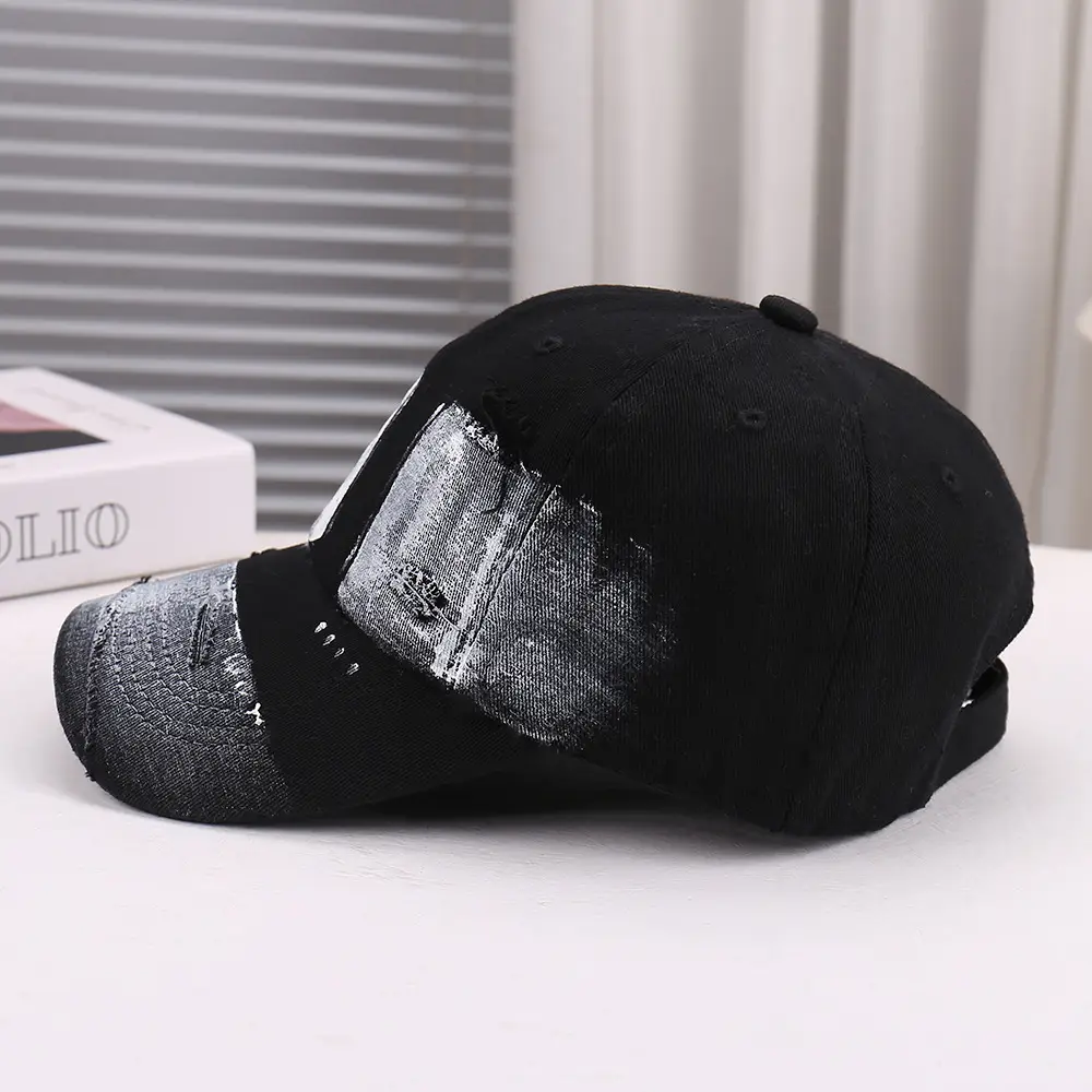 Black Distressed Graffiti Baseball Cap for Men - Image 9