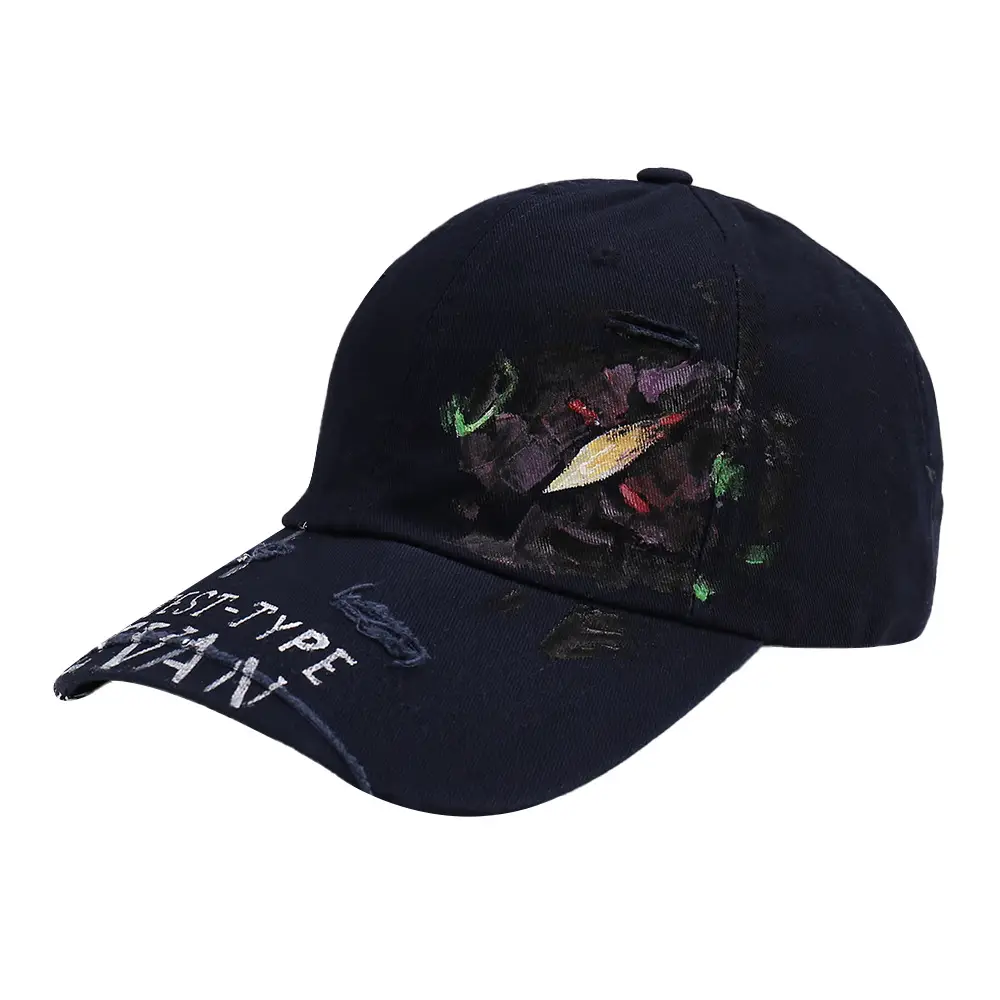 Black Distressed Graffiti Baseball Cap for Men - Image 10