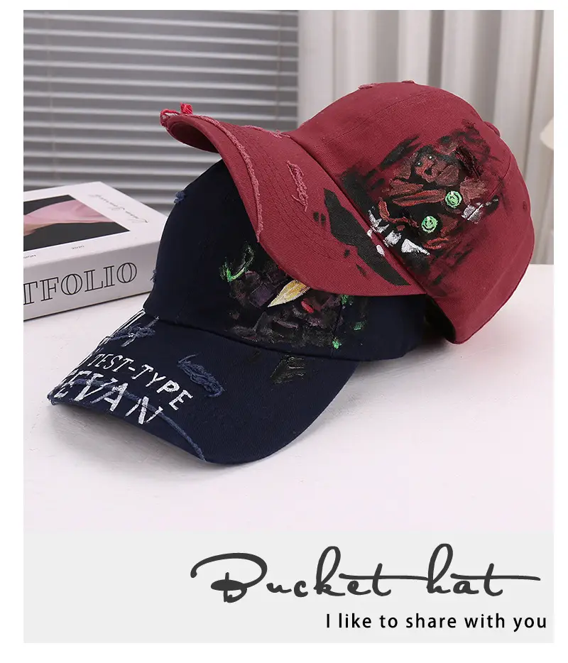 Black Distressed Graffiti Baseball Cap for Men — feature 19