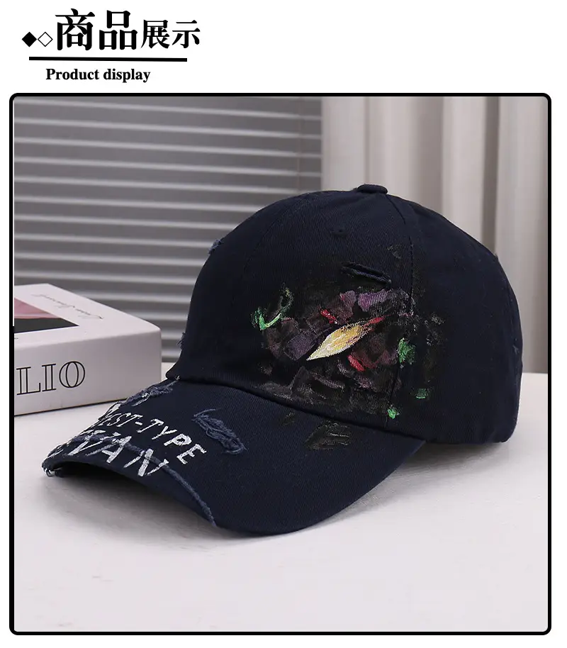 Black Distressed Graffiti Baseball Cap for Men — feature 22