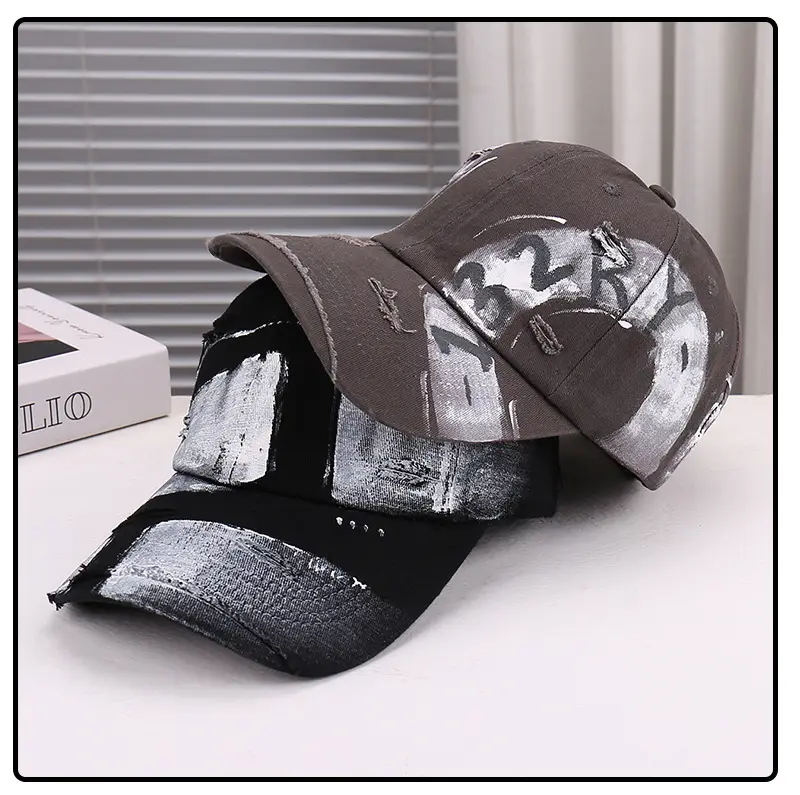 Black Distressed Graffiti Baseball Cap for Men — feature 23