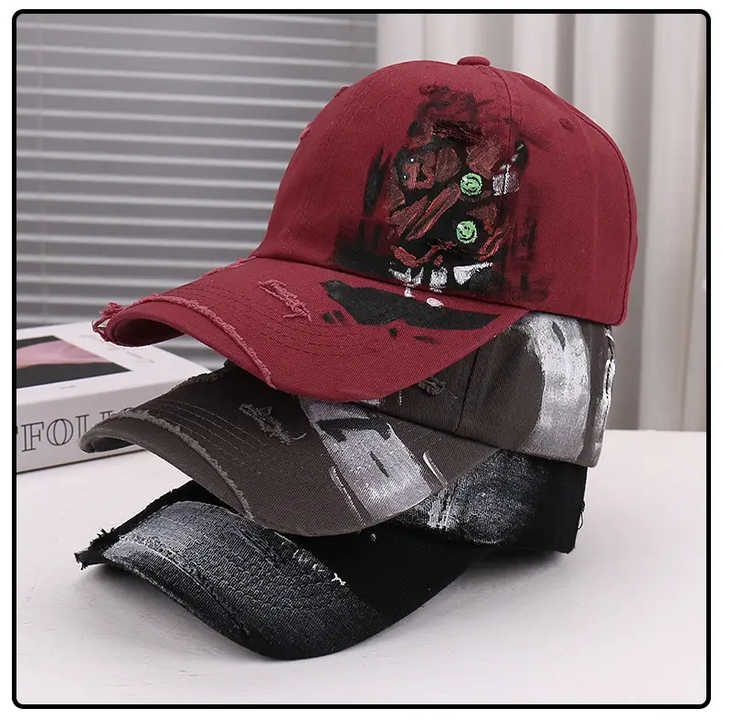 Black Distressed Graffiti Baseball Cap for Men — feature 24