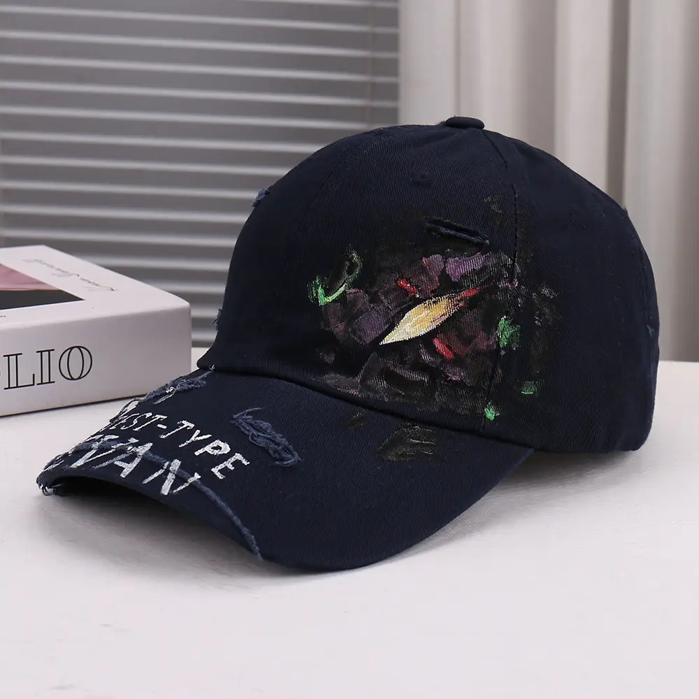 Black Distressed Graffiti Baseball Cap for Men - Image 2