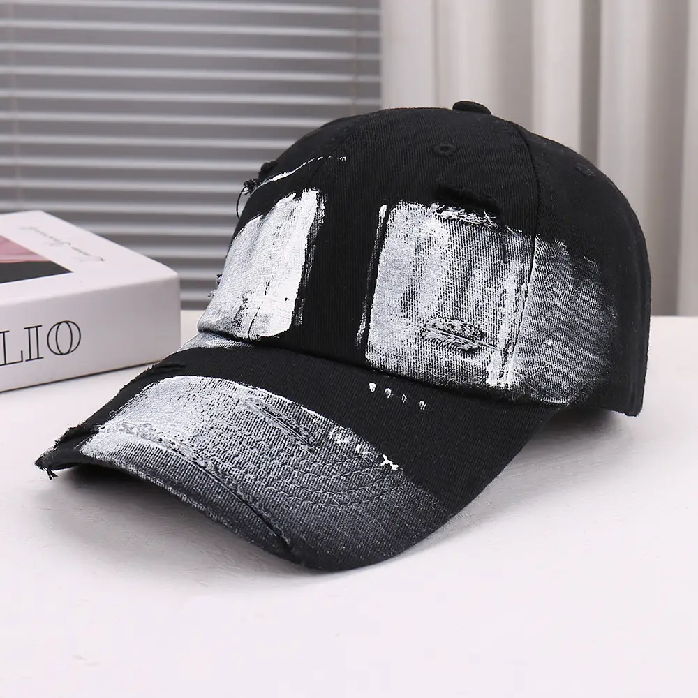 Black Distressed Graffiti Baseball Cap for Men - Image 3