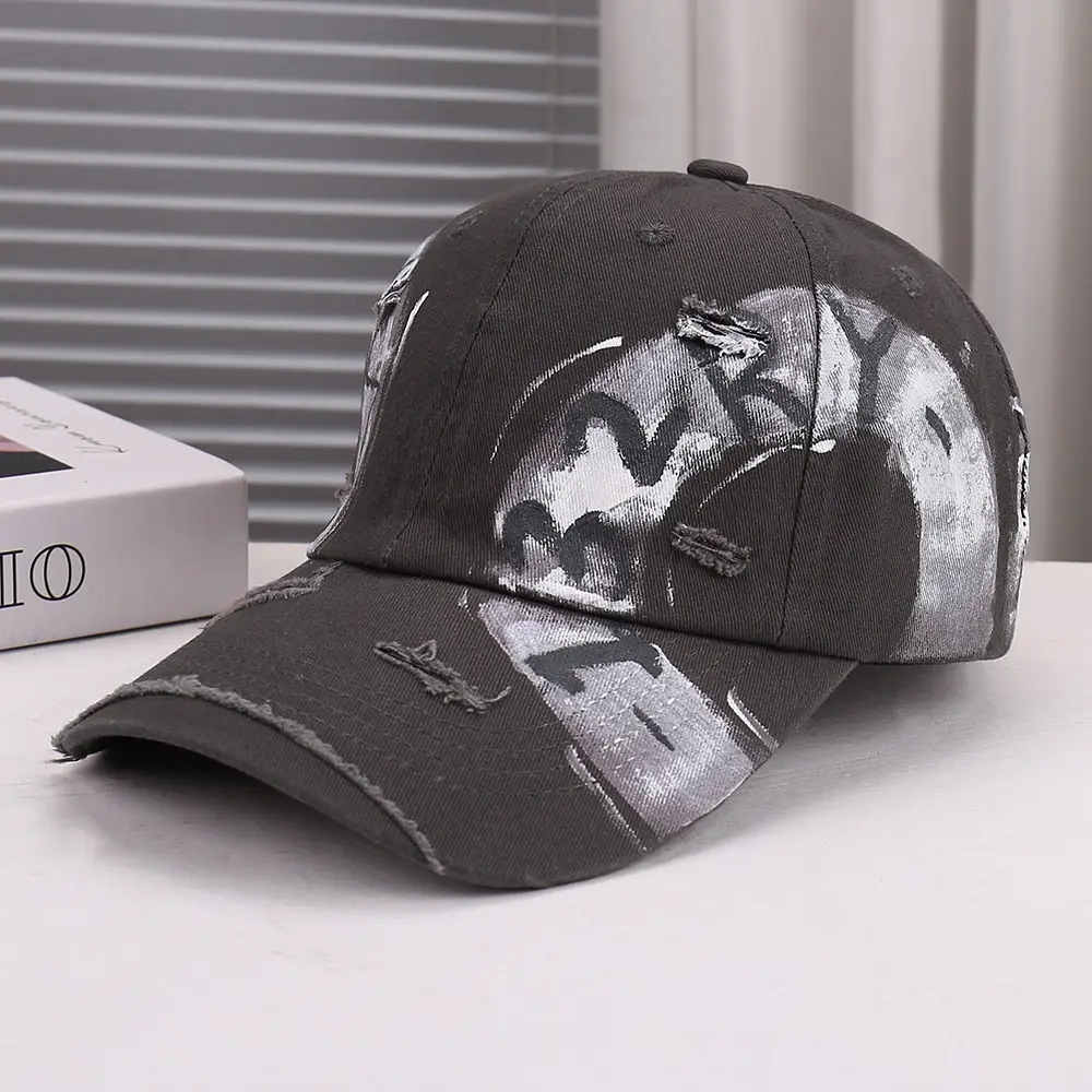Black Distressed Graffiti Baseball Cap for Men - Image 4