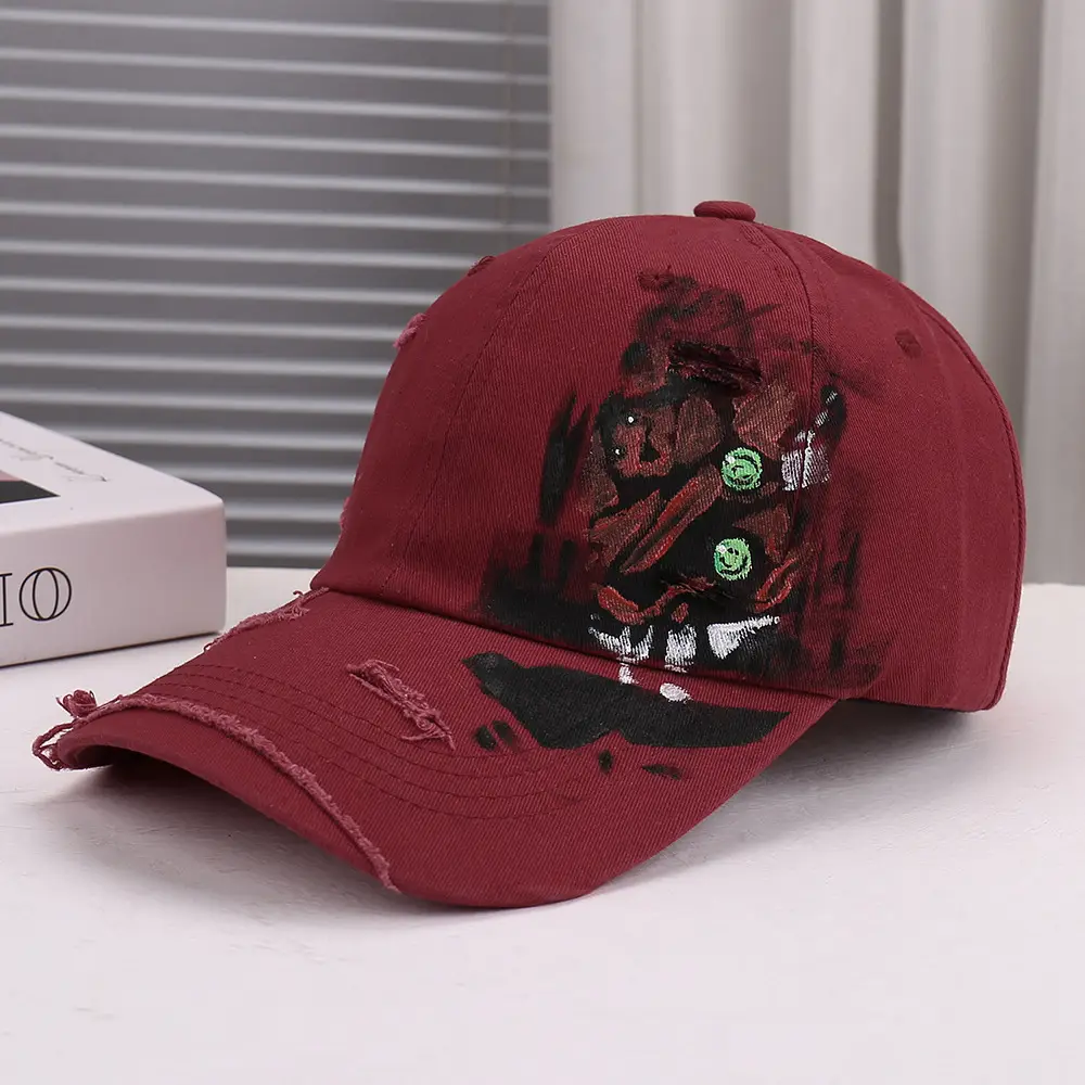 Black Distressed Graffiti Baseball Cap for Men - Image 5