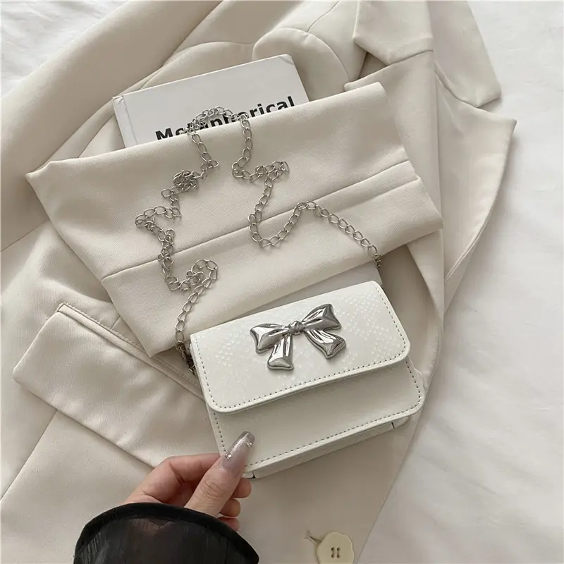 Women's White Butterfly Crossbody Bag with Chain Strap