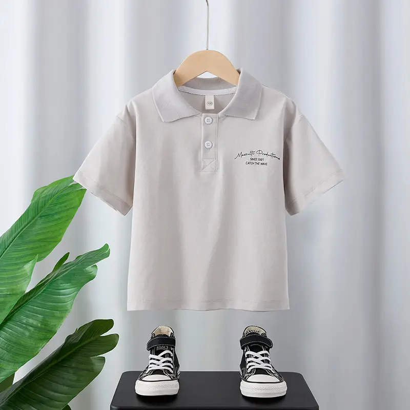 Boys White Korean Style Polo Shirt Summer 2025