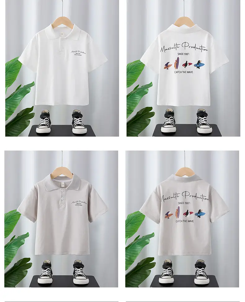 Boys White Korean Style Polo Shirt Summer 2025 — feature 3