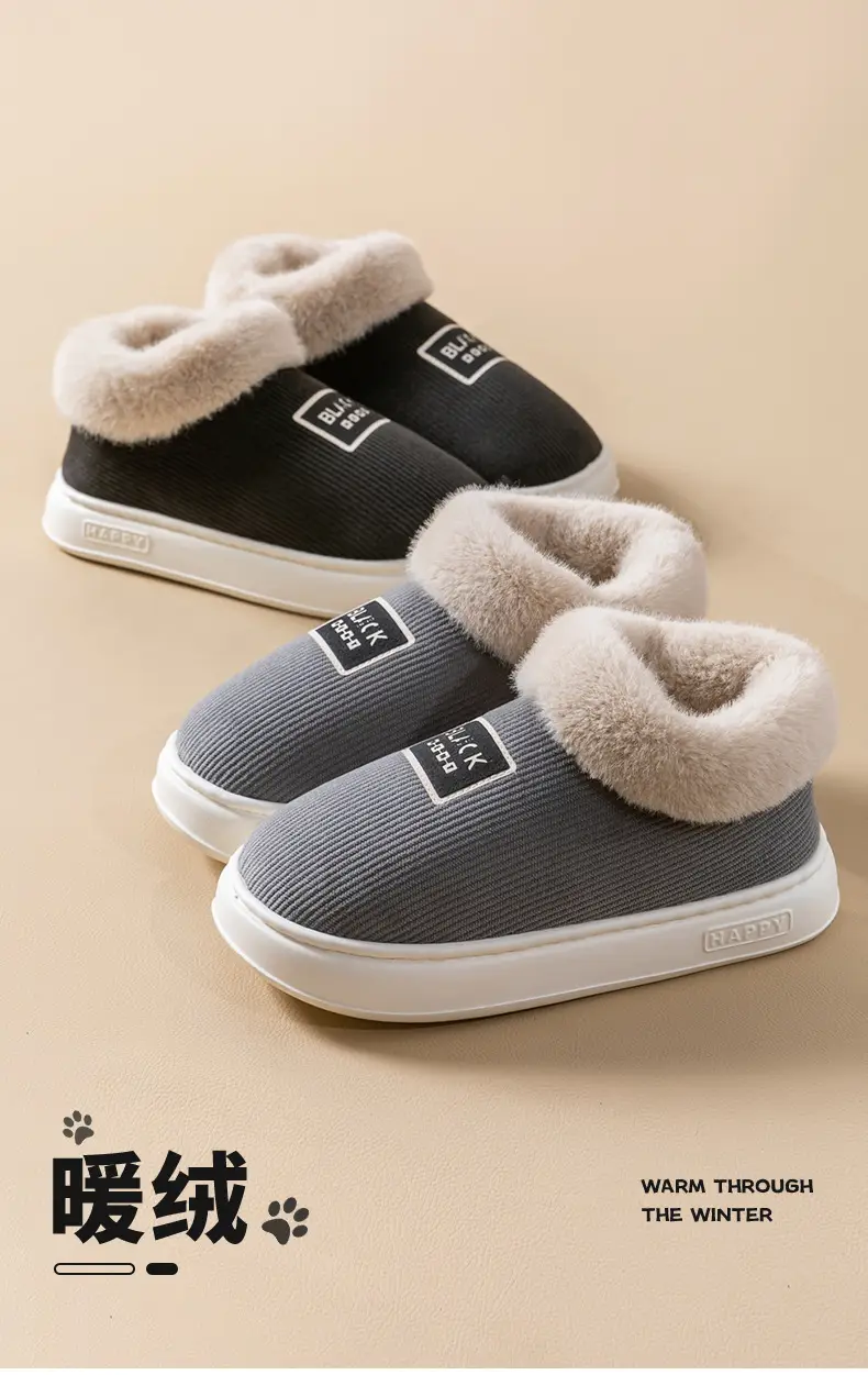 High-Top Cotton Shoes for Men in Winter, Warm Outer Wear Cotton Slippers, Non-Slip Thick Soles, Indoor Home Bag-Heeled Cotton Slippers — feature 11