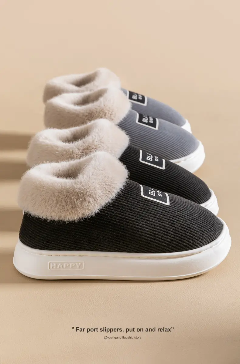 High-Top Cotton Shoes for Men in Winter, Warm Outer Wear Cotton Slippers, Non-Slip Thick Soles, Indoor Home Bag-Heeled Cotton Slippers — feature 14
