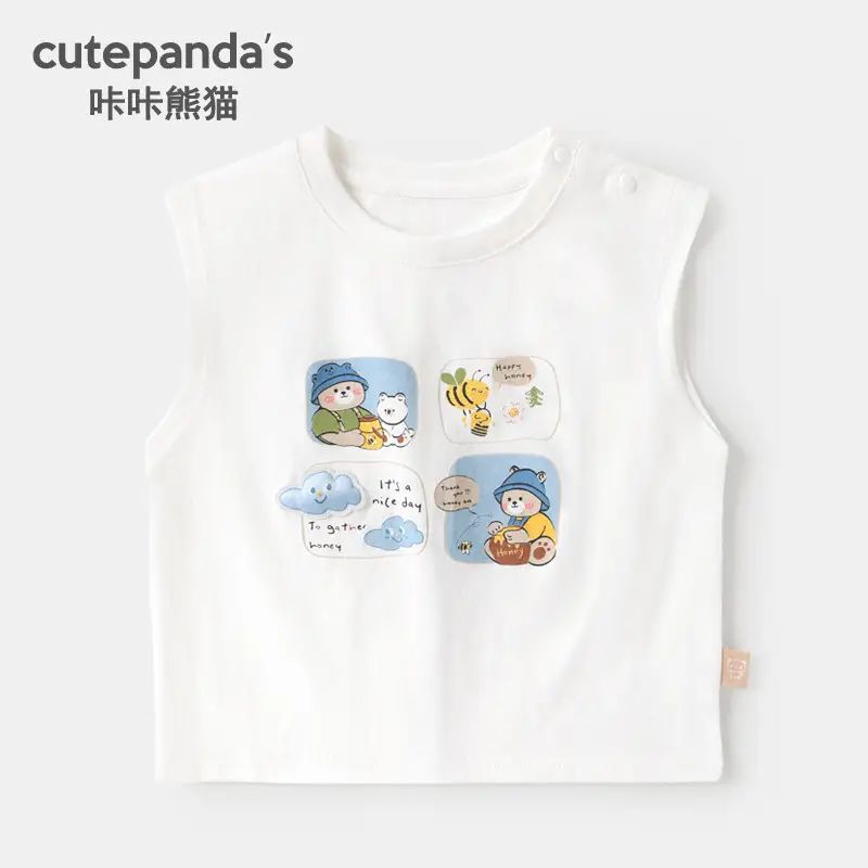 Kaka Panda Boys Sleeveless T-Shirt White Summer Baby Tops - Image 13