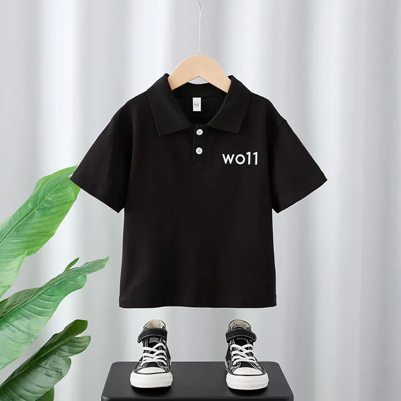 Children's White Polo T-Shirt with "WO11" Print - Image 2