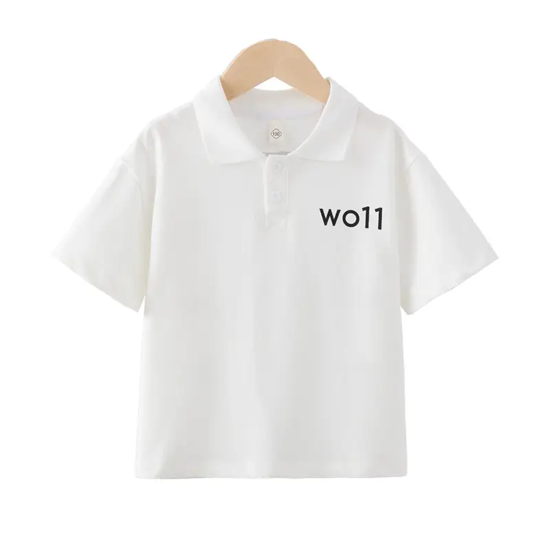 Children's White Polo T-Shirt with "WO11" Print - Image 5