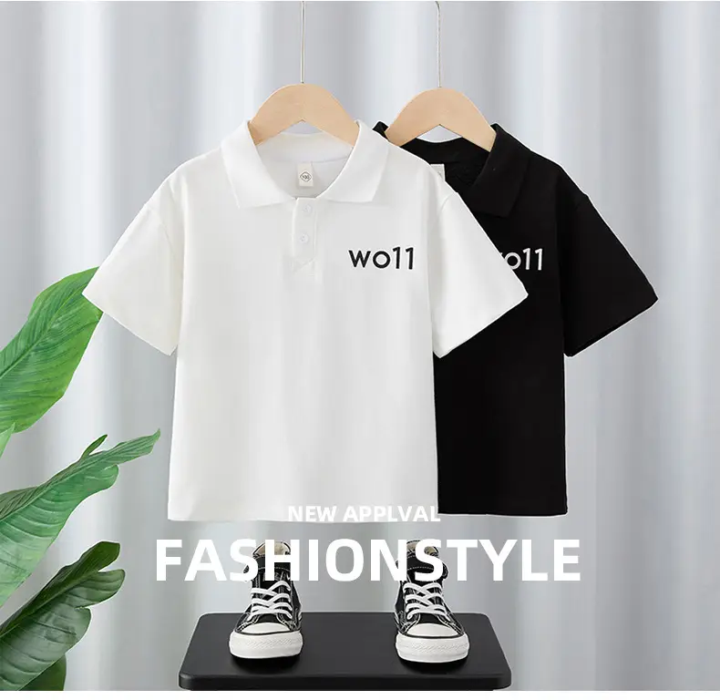 Children's White Polo T-Shirt with "WO11" Print — feature 1