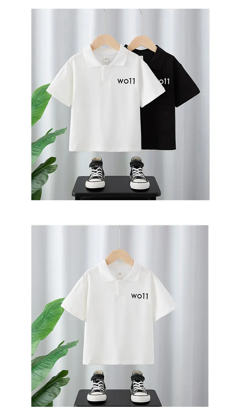 Children's White Polo T-Shirt with "WO11" Print — feature 4