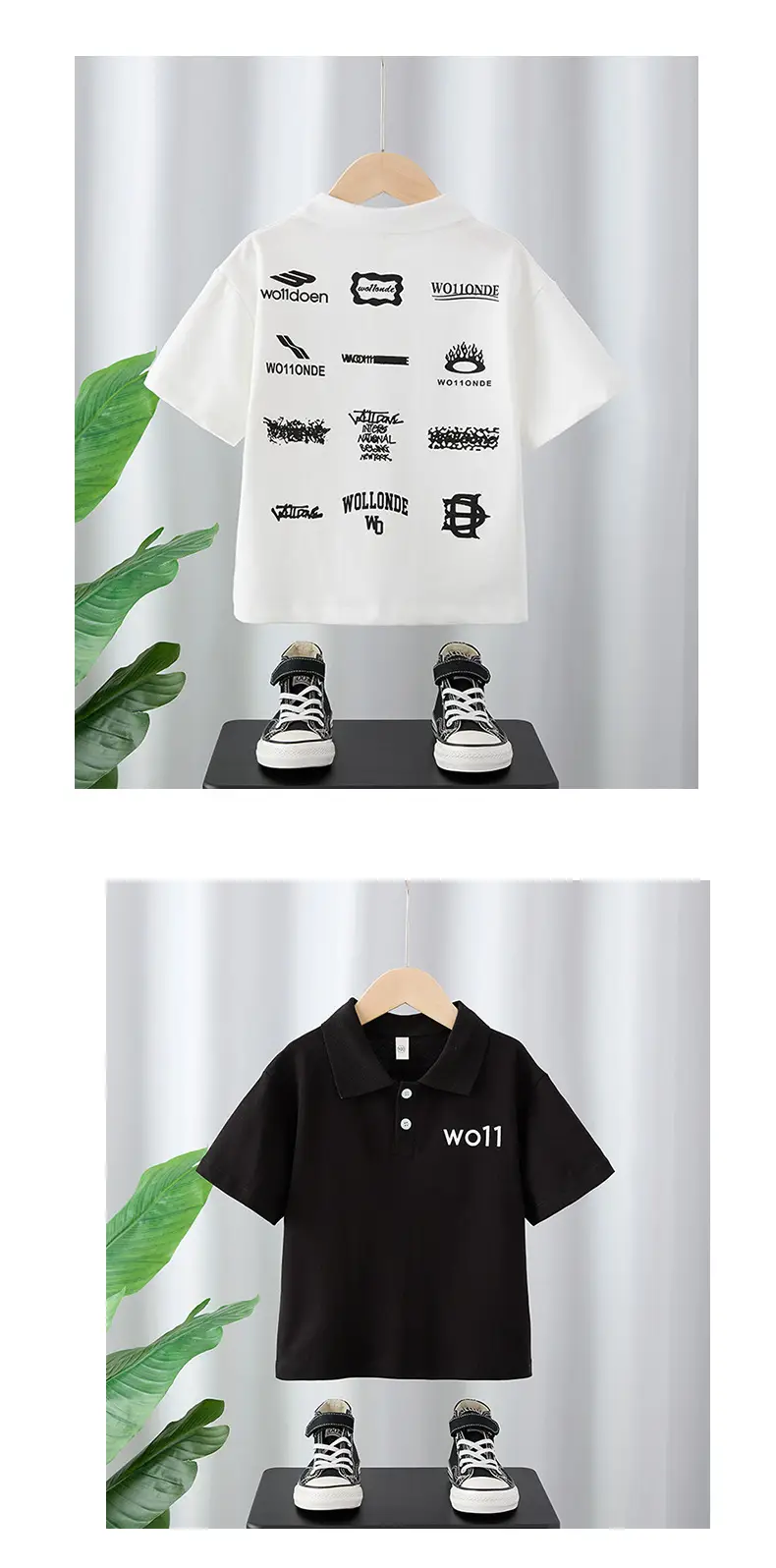 Children's White Polo T-Shirt with "WO11" Print — feature 5