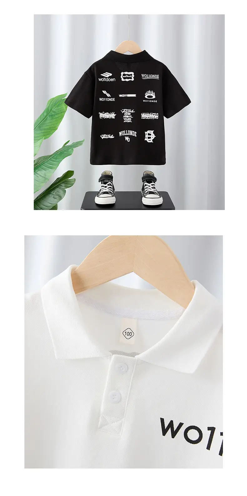 Children's White Polo T-Shirt with "WO11" Print — feature 6