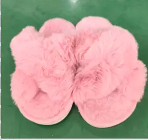 2025 New Women's Autumn and Winter New Fashion Flats Home Indoor Floor Warm Cross Fur Slippers Pure Color