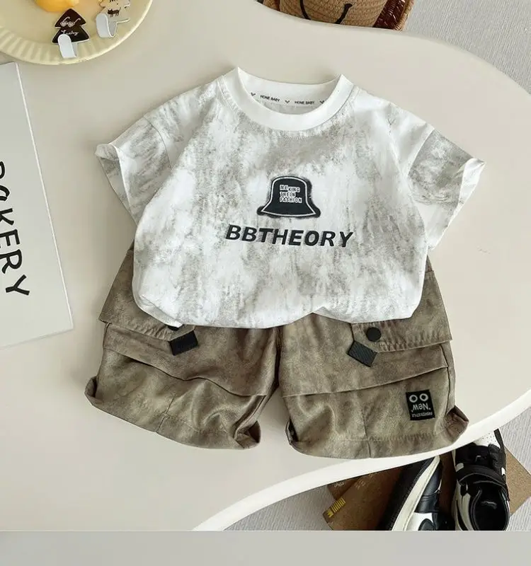 Boys White Letter T-Shirt & Shorts Set Cool Summer Wear — feature 6