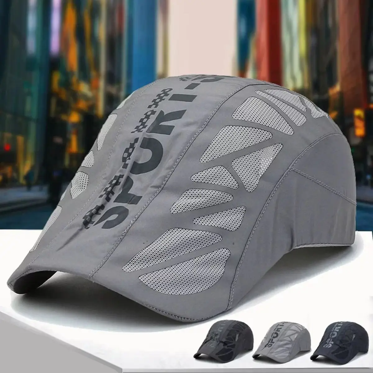 Men Grey Mesh Sports Cap Forward Visor Summer - Image 5