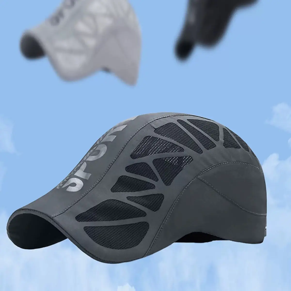 Men Grey Mesh Sports Cap Forward Visor Summer - Image 7