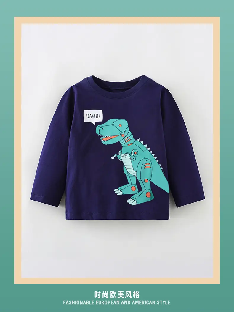 2025 Kids Cotton Blue Dinosaur T-Shirt Round Neck — feature 2