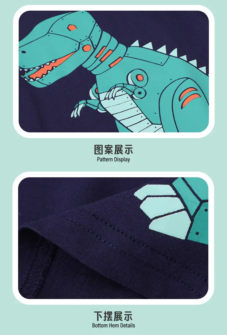 2025 Kids Cotton Blue Dinosaur T-Shirt Round Neck — feature 8