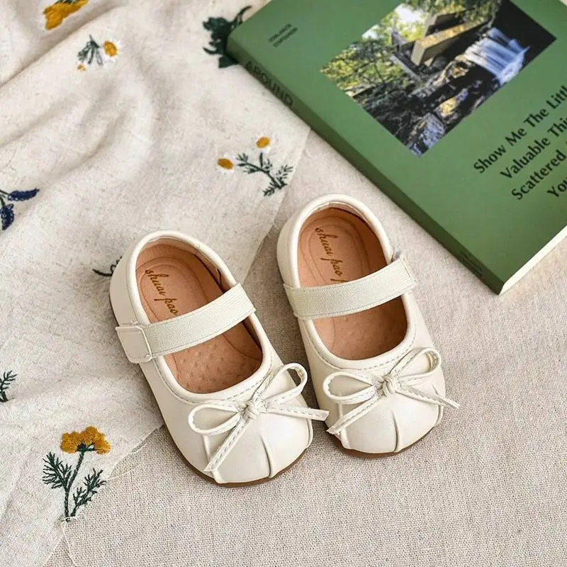Girls Bow Princess Shoes Silver Soft Sole