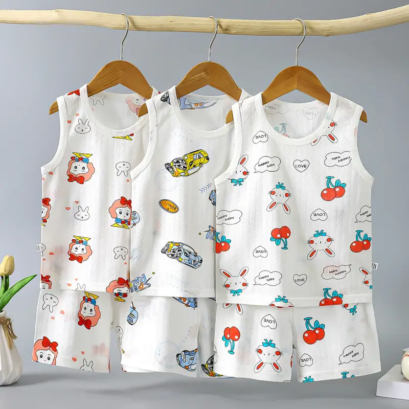 Children Pure Cotton Bunny Print Vest Shorts Set