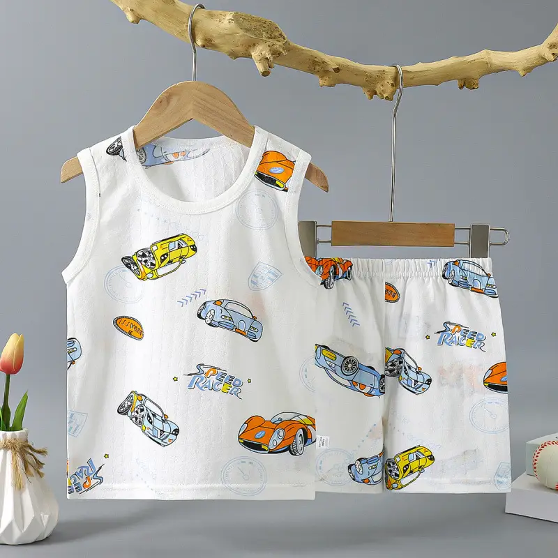 Children Pure Cotton Bunny Print Vest Shorts Set