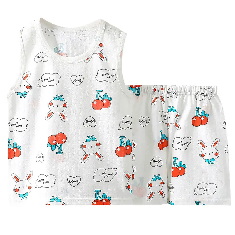 Children Pure Cotton Bunny Print Vest Shorts Set