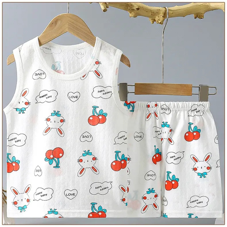 Children Pure Cotton Bunny Print Vest Shorts Set — feature 11