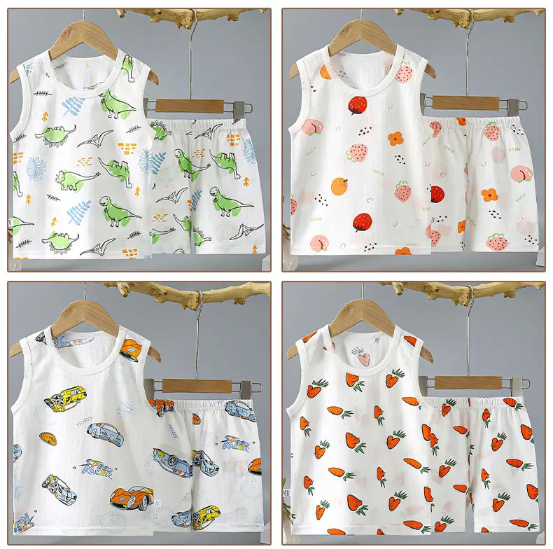 Children Pure Cotton Bunny Print Vest Shorts Set — feature 12
