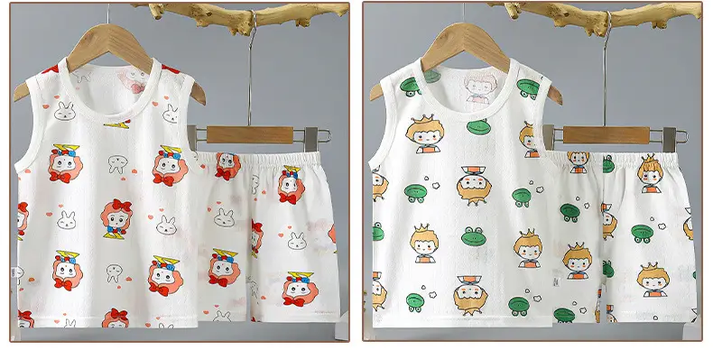 Children Pure Cotton Bunny Print Vest Shorts Set — feature 13