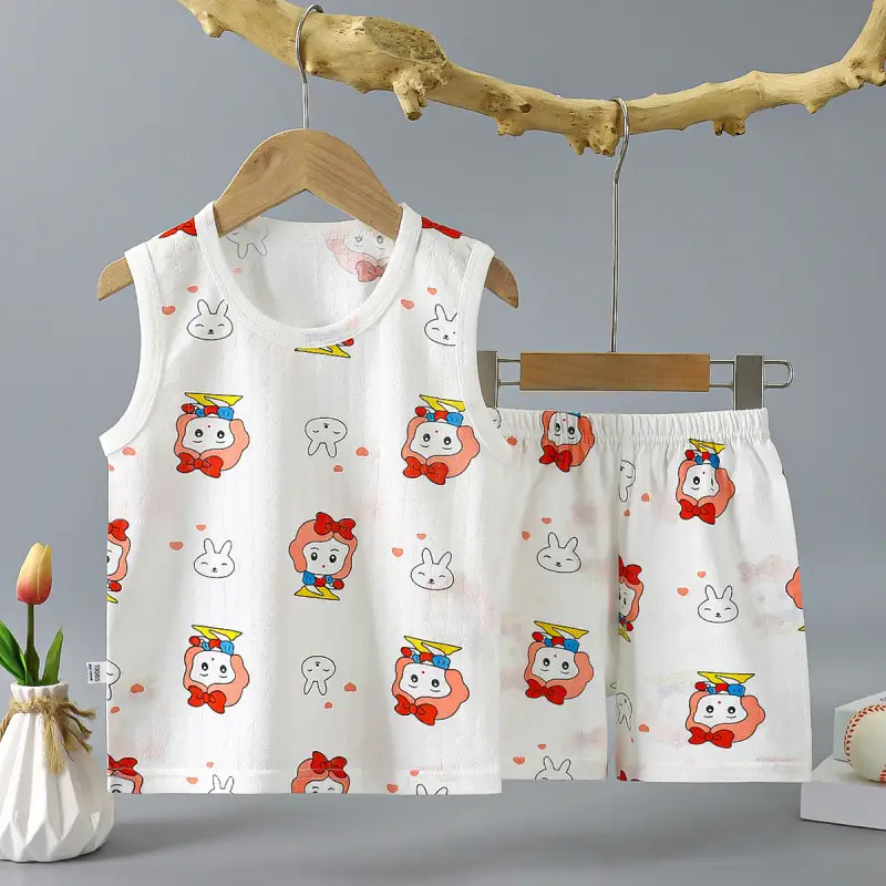 Children Pure Cotton Bunny Print Vest Shorts Set
