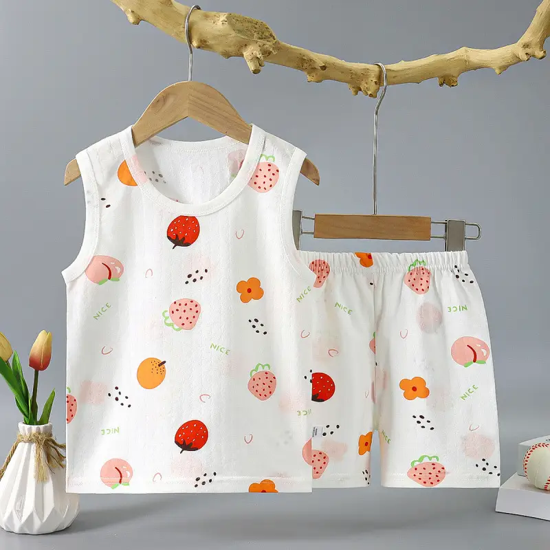 Children Pure Cotton Bunny Print Vest Shorts Set