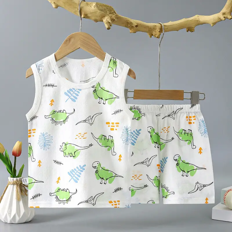 Children Pure Cotton Bunny Print Vest Shorts Set