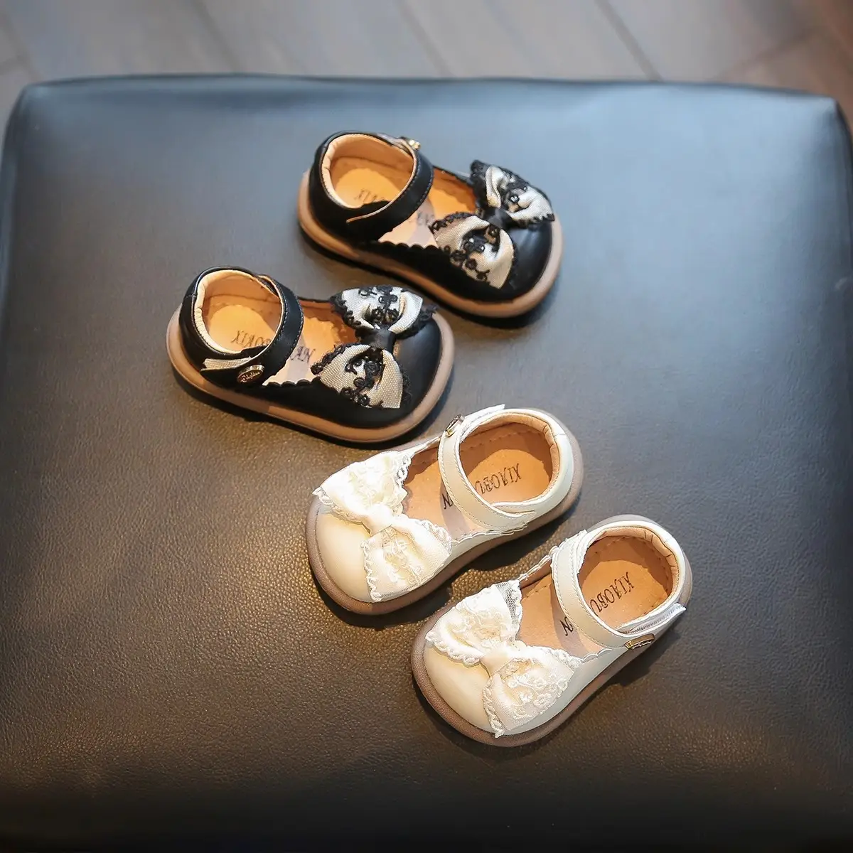 Baby Girl Flats Shoes Black White 1-2Yr Soft Bottom
