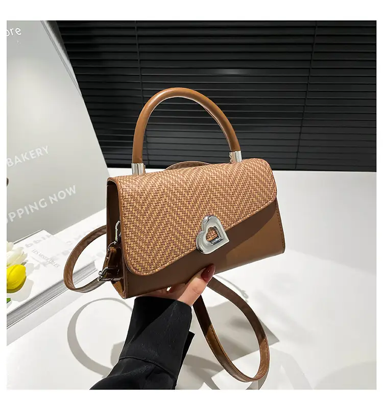 Women's 2025 Stitched Shoulder Bag Brown Textured — feature 35