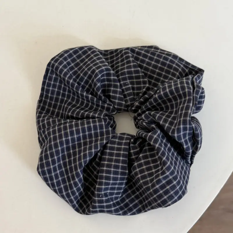 Dark Blue Plaid Textured Headband for Women