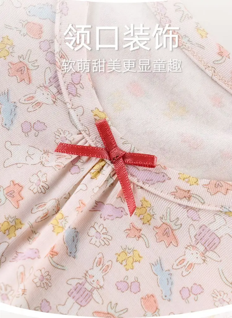 Girls Pajamas 2025 New Summer Children's Ice Silk Nightgown Thin Girls Skirt Baby Middle and Large Children Princess Style — feature 4