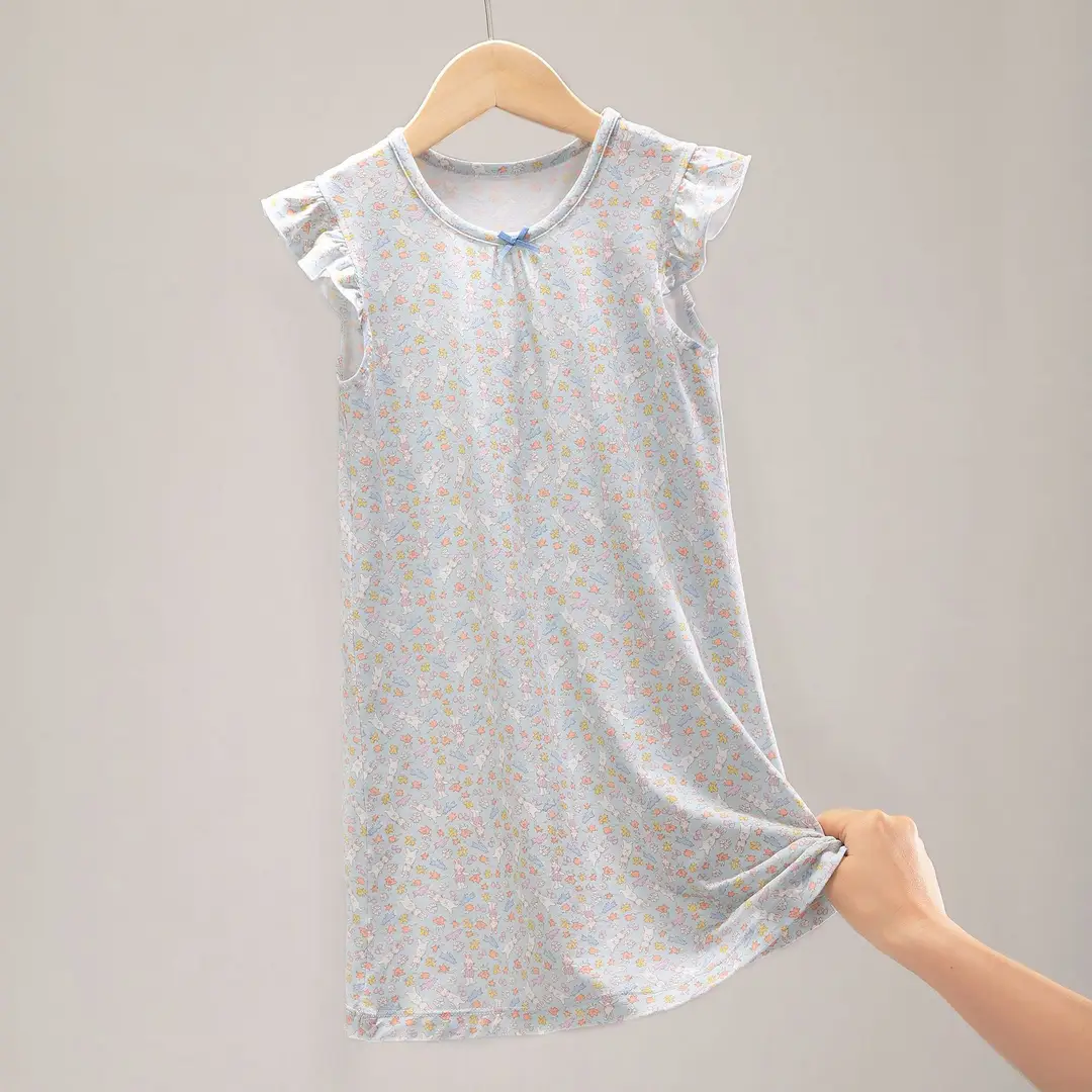 Girls Pajamas 2025 New Summer Children's Ice Silk Nightgown Thin Girls Skirt Baby Middle and Large Children Princess Style