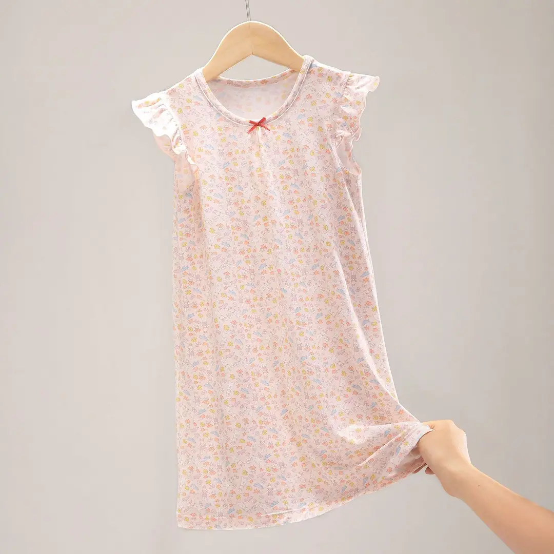 Girls Pajamas 2025 New Summer Children's Ice Silk Nightgown Thin Girls Skirt Baby Middle and Large Children Princess Style