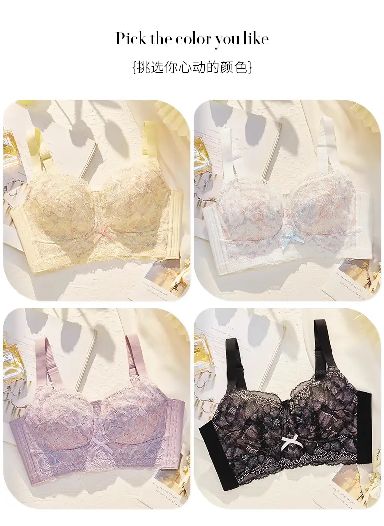 No Rims, Thin, Breathable, Breast-Retracting, Full-Cup, Big-Breasted, Slimming Intimates, Women's Large Size Push-Up Bra, Lace Bra — feature 14