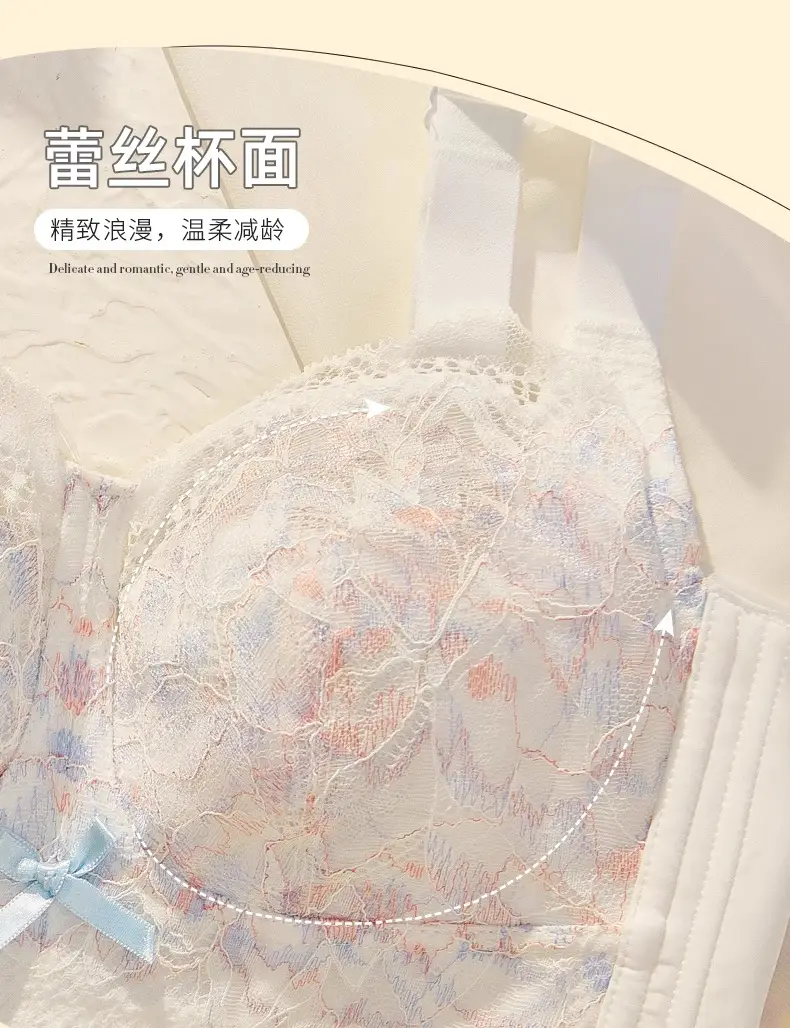 No Rims, Thin, Breathable, Breast-Retracting, Full-Cup, Big-Breasted, Slimming Intimates, Women's Large Size Push-Up Bra, Lace Bra — feature 5