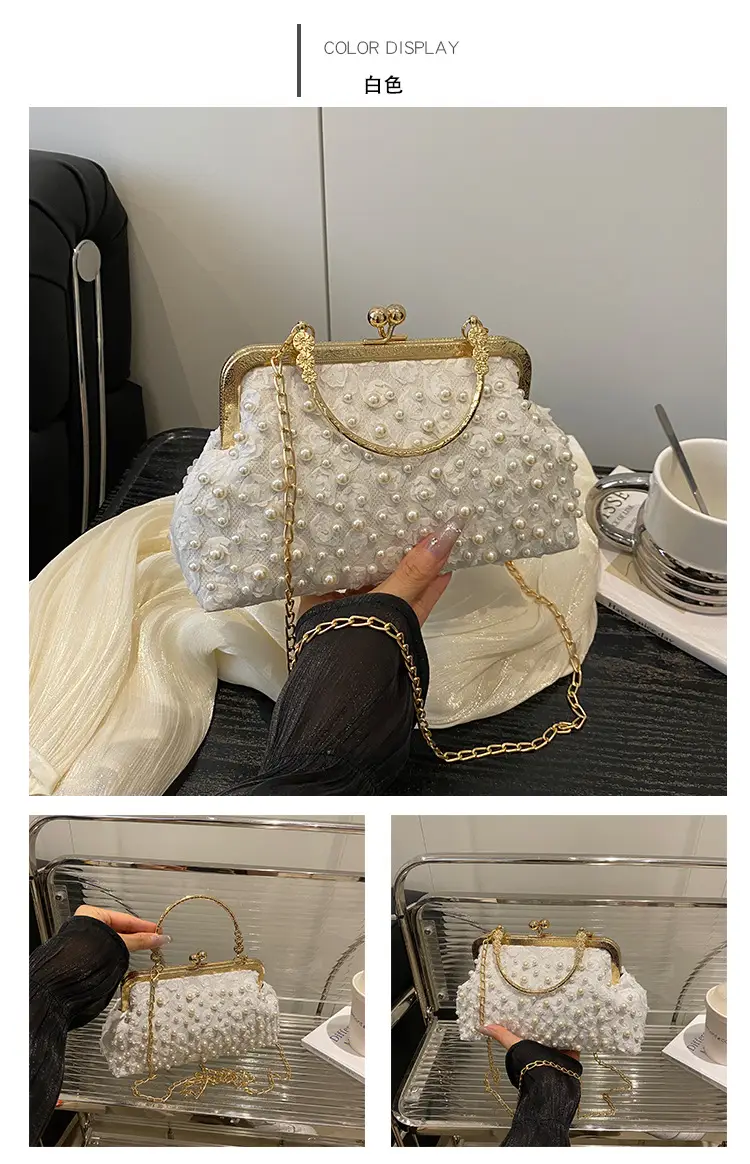 Purple Beaded Clutch Bag with Gold Chain & Crossbody Design — feature 17